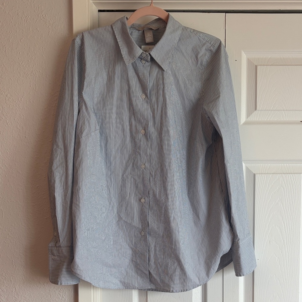 H&M Blue Pin Striped Oxford Button Dress Oversized Shirt